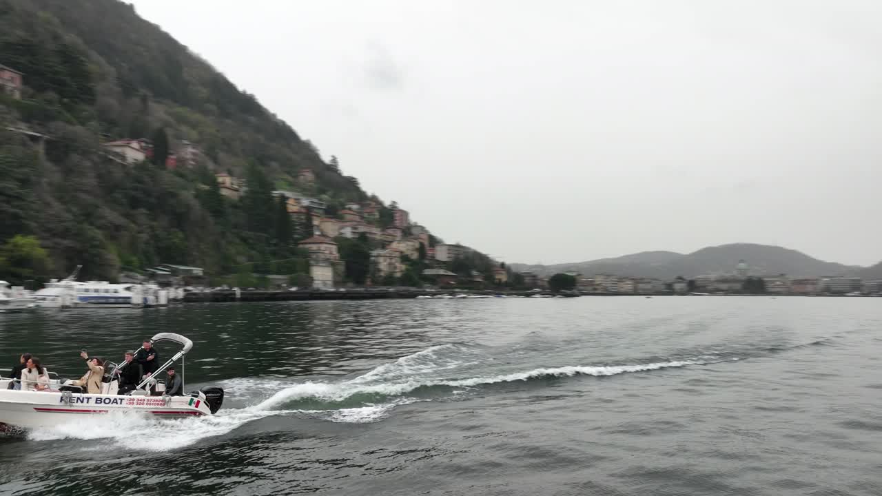 Fast ride over a speedboat on Lake Como