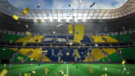 animation of flag of brazil over confetti on stadium