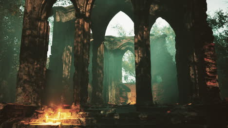 church ruins in woods