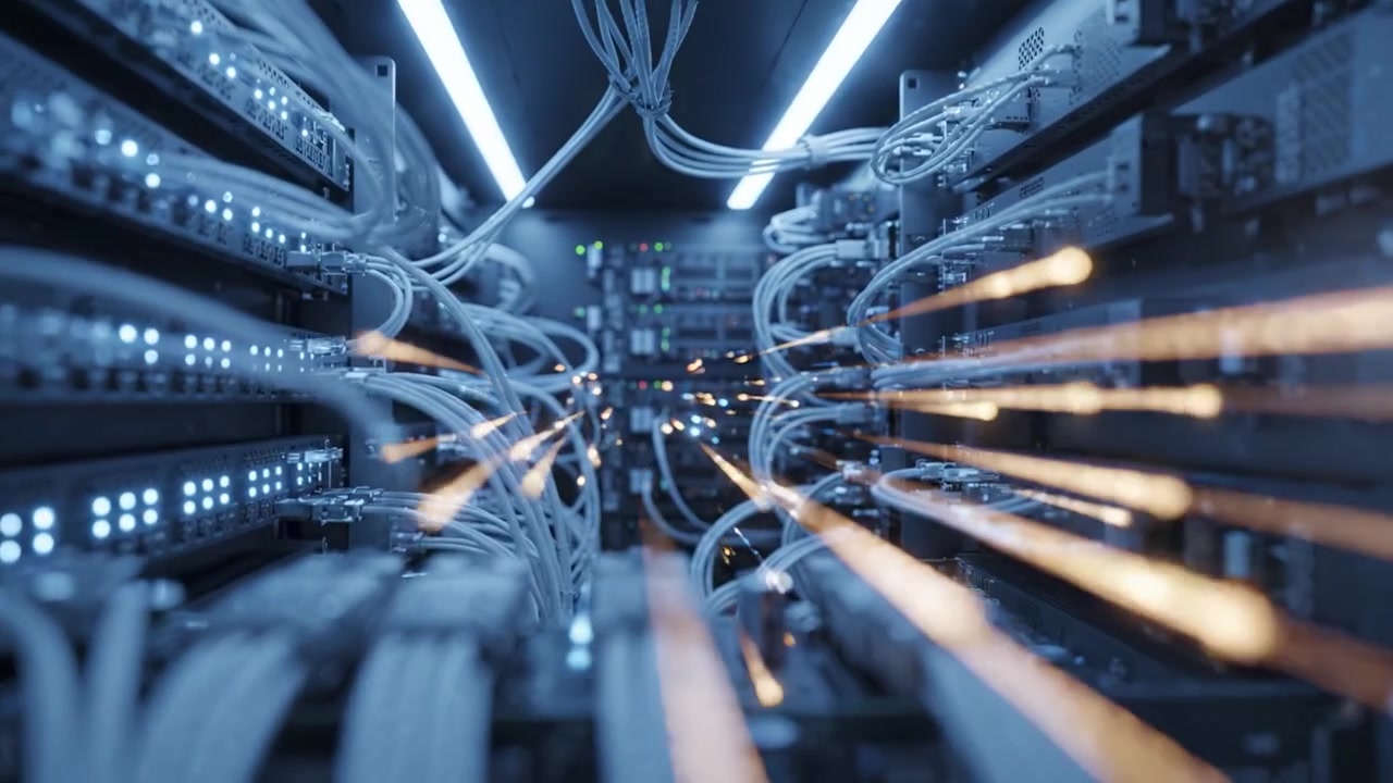 Advanced Data Center: High-Tech Container Packed with Cutting-Edge Servers and Cables Showcasing Modern Computing Power and Efficient Storage Solutions
