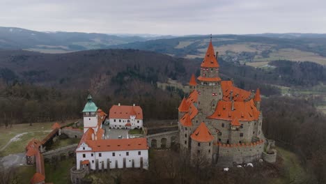 bouzov , czech republic - : hrad bouzov castle aerial drone shot