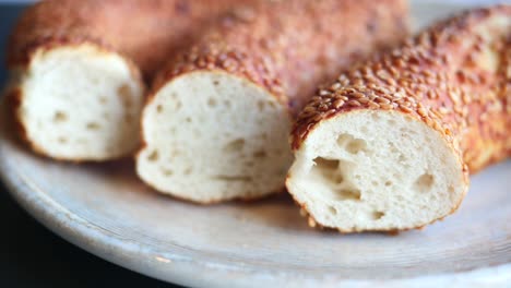 close-up of a sesame bagel (simit)