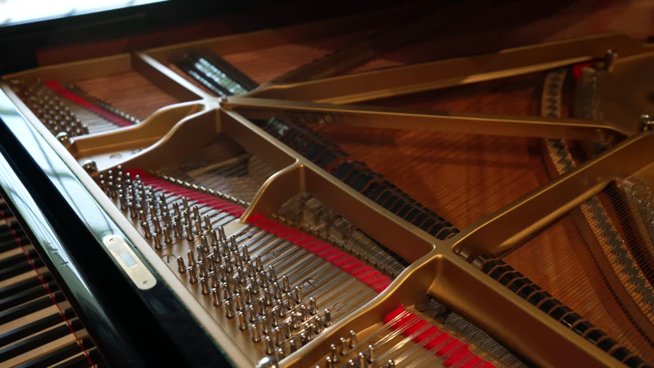 tocando en un hermoso piano de cola abierto - de cerca