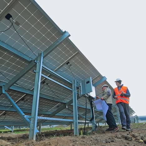 solar power plant with two engineers