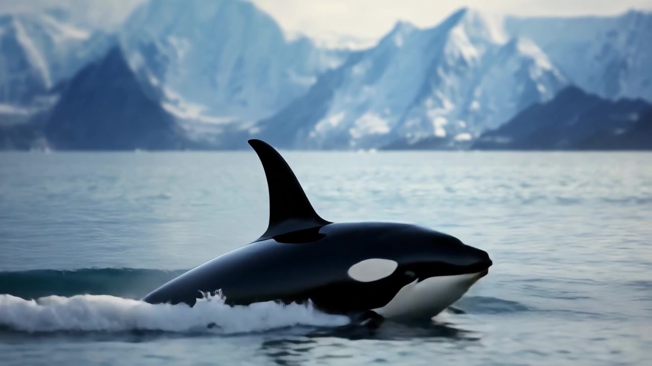 Orca Whale Breaching and Diving in Arctic Waters