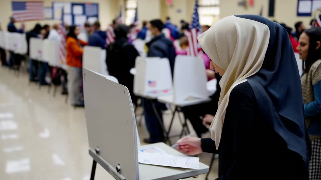 Citizens Vote at a Polling Place in an Election