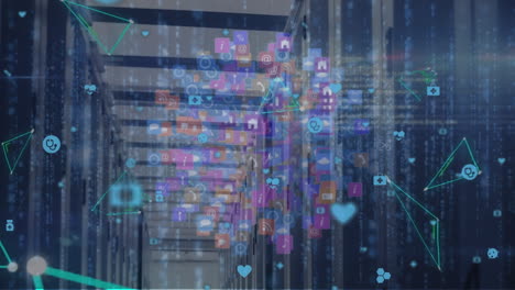 animation of networks of connections and data processing over computer servers