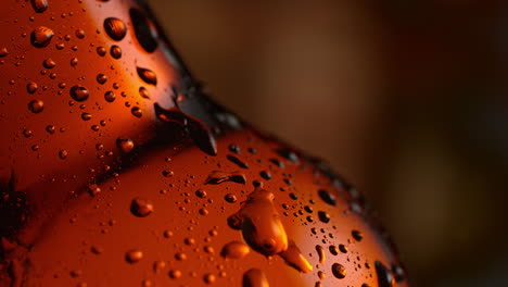 water droplet running down a beer bottle, tilting from horizontal to vertical