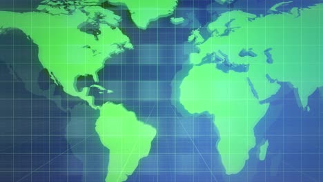 sala de noticias con mapa global en la cuadrícula azul