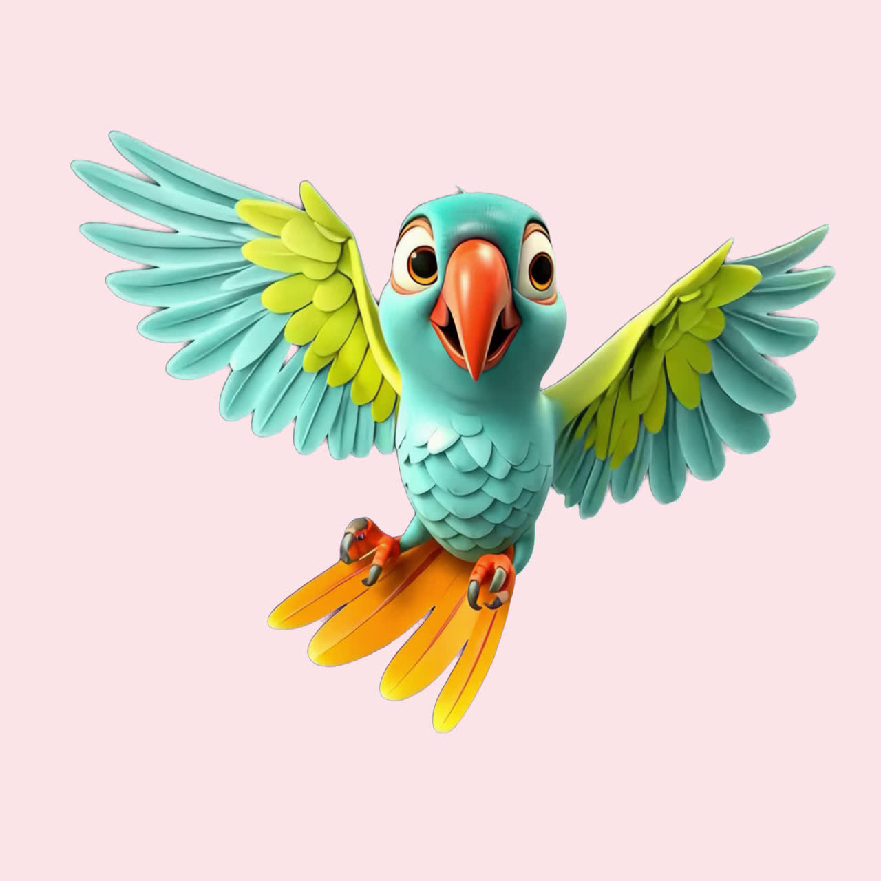 Colorful cartoon parrot illustration animation isolated asset, transparent 4K video, alpha channel