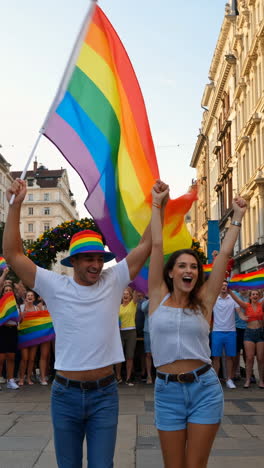 people celebrating at a vibrant lgbtq+ pride parade with rainbow flags