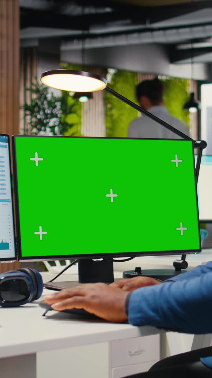 Vertical Video Black general director ensuring company success with green screen on pc