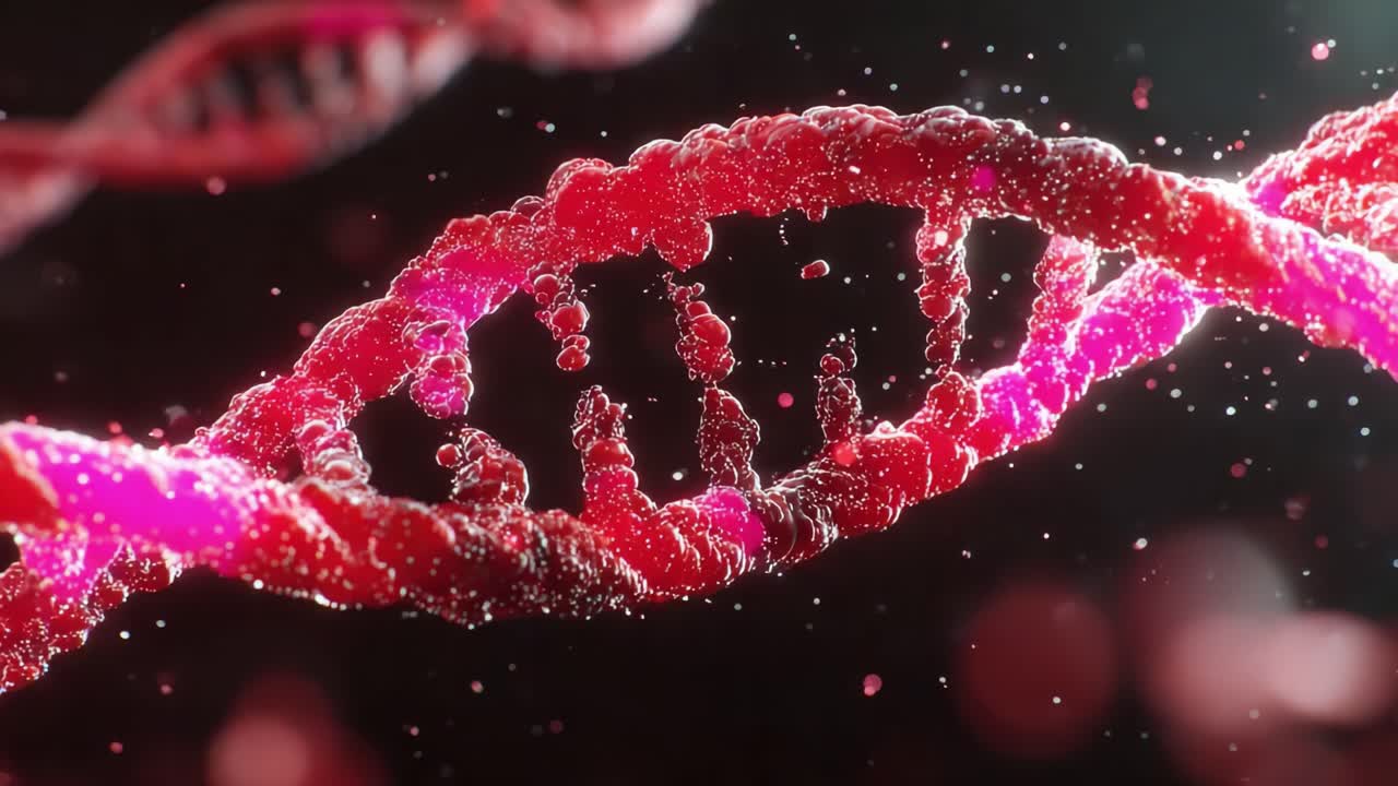 A Captivating Representation of DNA Molecules with a Stunning Visual Display of Colors and Structures in a Dark Background, Evoking Themes of Genetics and Life