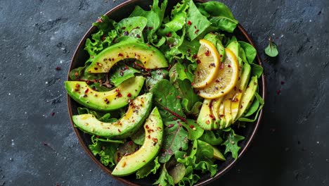 fresh avocado and lemon salad with spinach and seeds