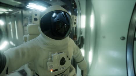 astronauta dentro de la estación espacial orbital