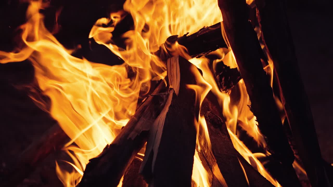 Burning Wood. Burning fire in a home fireplace. Slow motion
