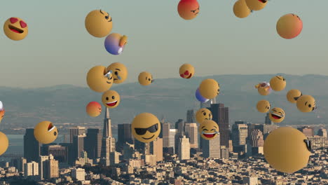 animation of emojis with city in background