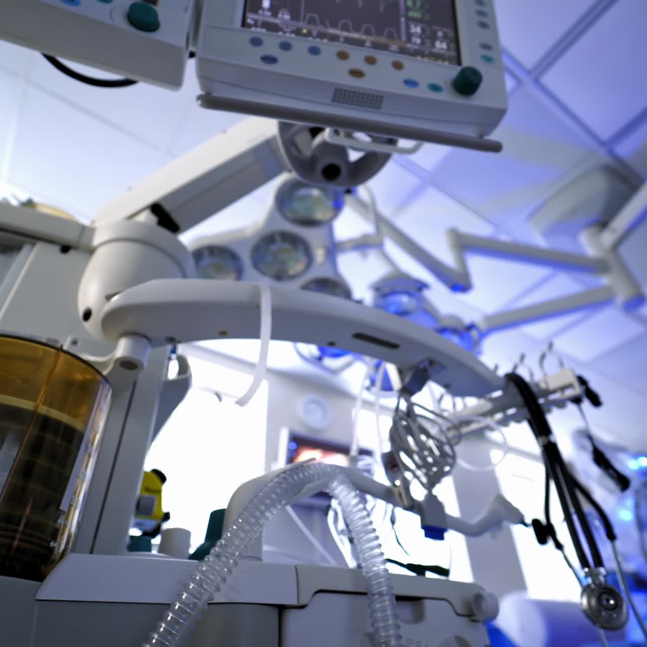 Apparatus for mechanical ventilation in intensive care. The movement of artificial lung ventilation during surgery. Saving patient during coronavirus infection.