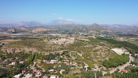 Aerial-View-of-Remains-of-Aspendos,-Ancient-Greek-City-in-Antalya-Region,-Turkey