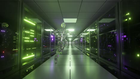 robot in a futuristic data center