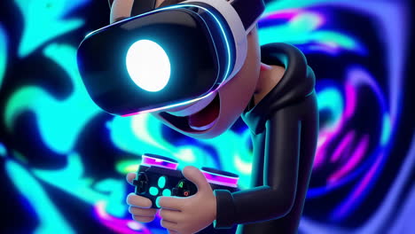 cartoon character immersed in vr gaming