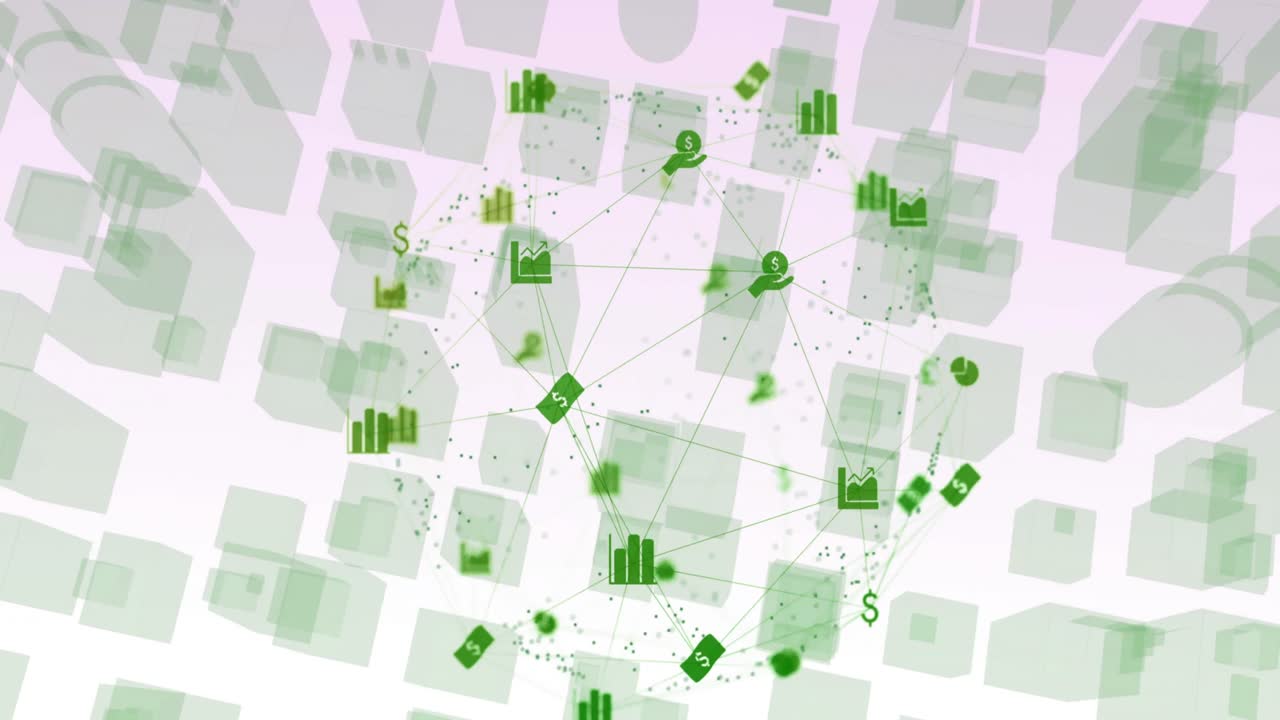 globo de iconos digitales contra el modelo 3d de la ciudad