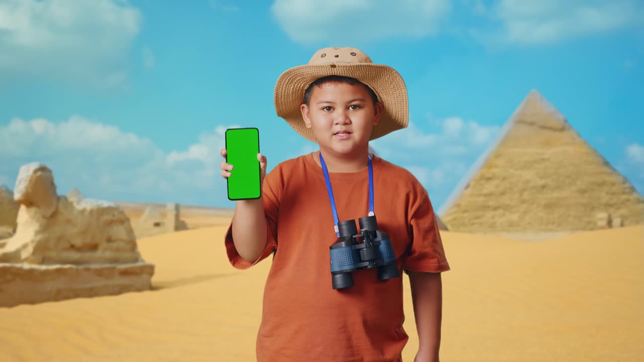 Child Explorer with Green Screen Phone in Egypt
