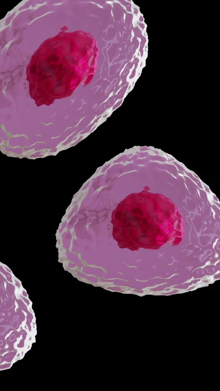 Animazione di cellule microscopiche rosse e rosa su sfondo nero