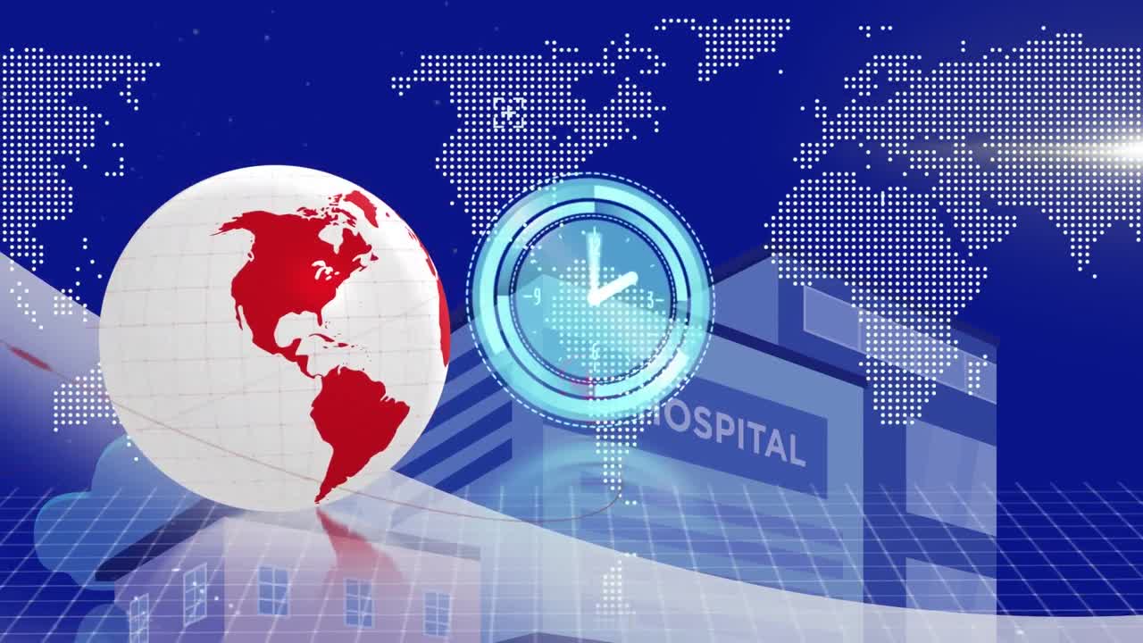 배경에서 회전하는 지구 위에서 빠르게 움직이는 시계의 애니메이션