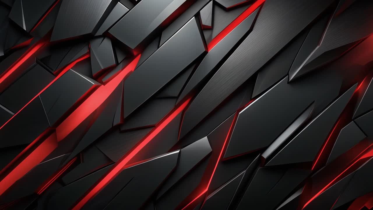 Dynamic Abstract Background of Dark Geometric Shapes and Red Lights