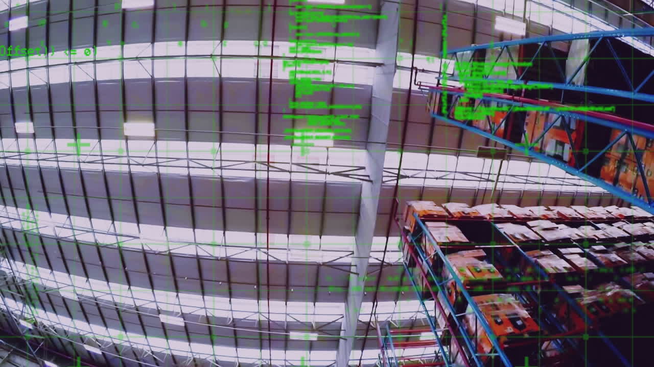 Animation of data processing over empty warehouse