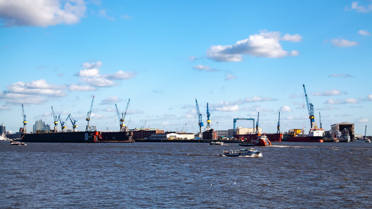 Hamburg Container Port &amp;amp;amp; River Skyline