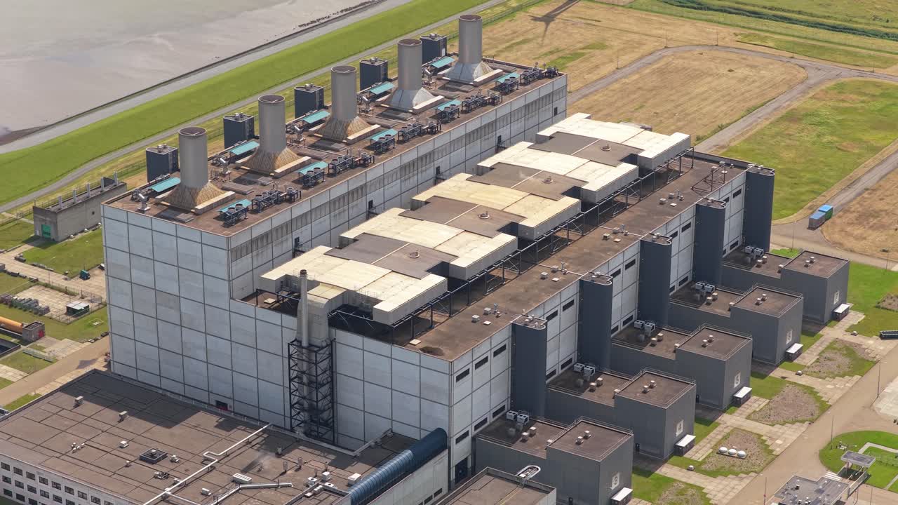 Drone panorama of Eemscentrale gas station, 1750 MW power generation