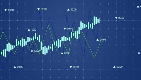 animation of data processing over grid network against blue background