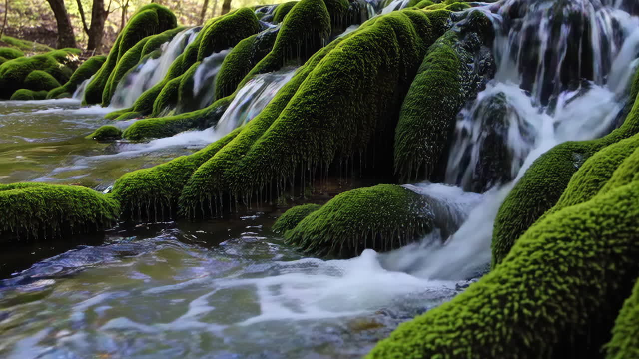 Moss-Covered Waterfall in a Forest