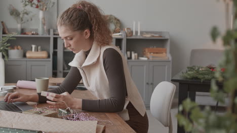 craftswoman using laptop computer