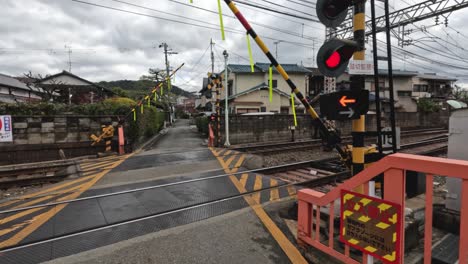 train passing through a suburban railroad crossing