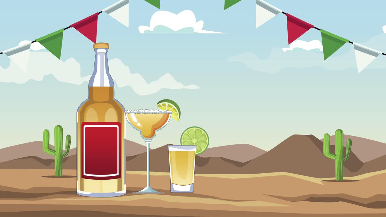 celebración mexicana con cócteles de tequila en el desierto