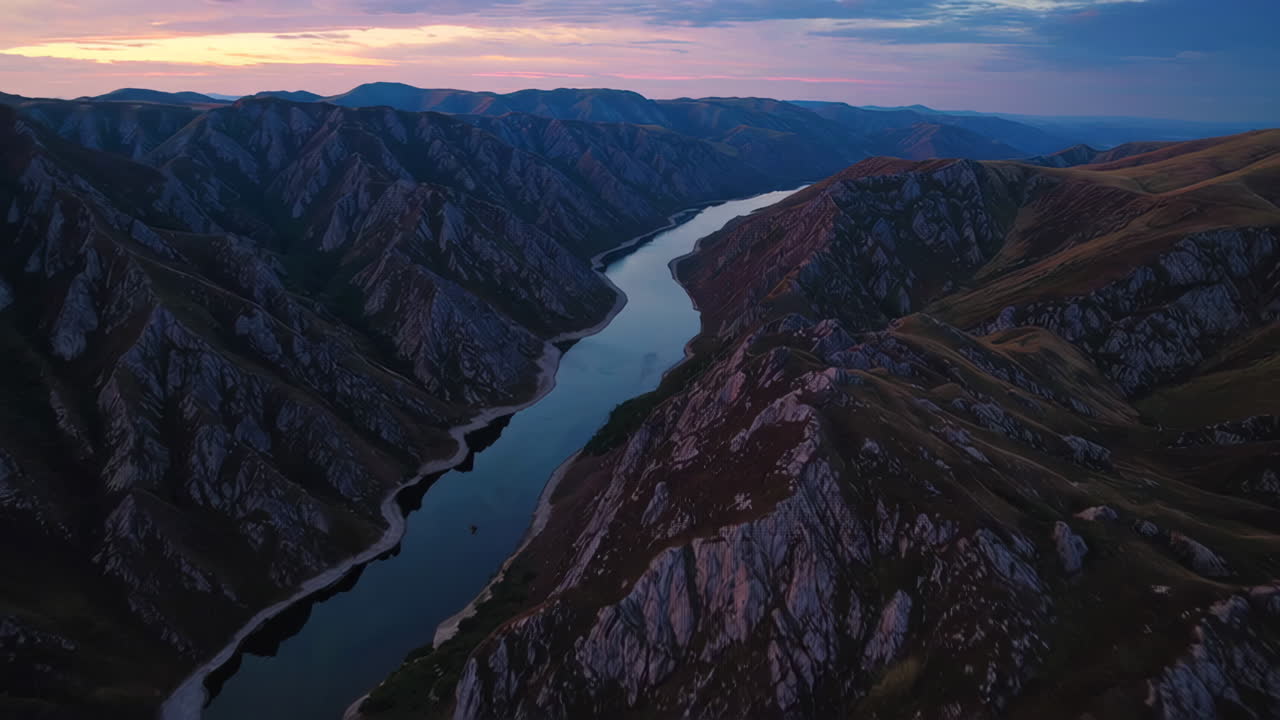 Mountainous River Valley at Sunset