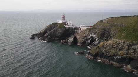 aerial view of baily lighthouse, howth, county dublin, ireland - drone shot