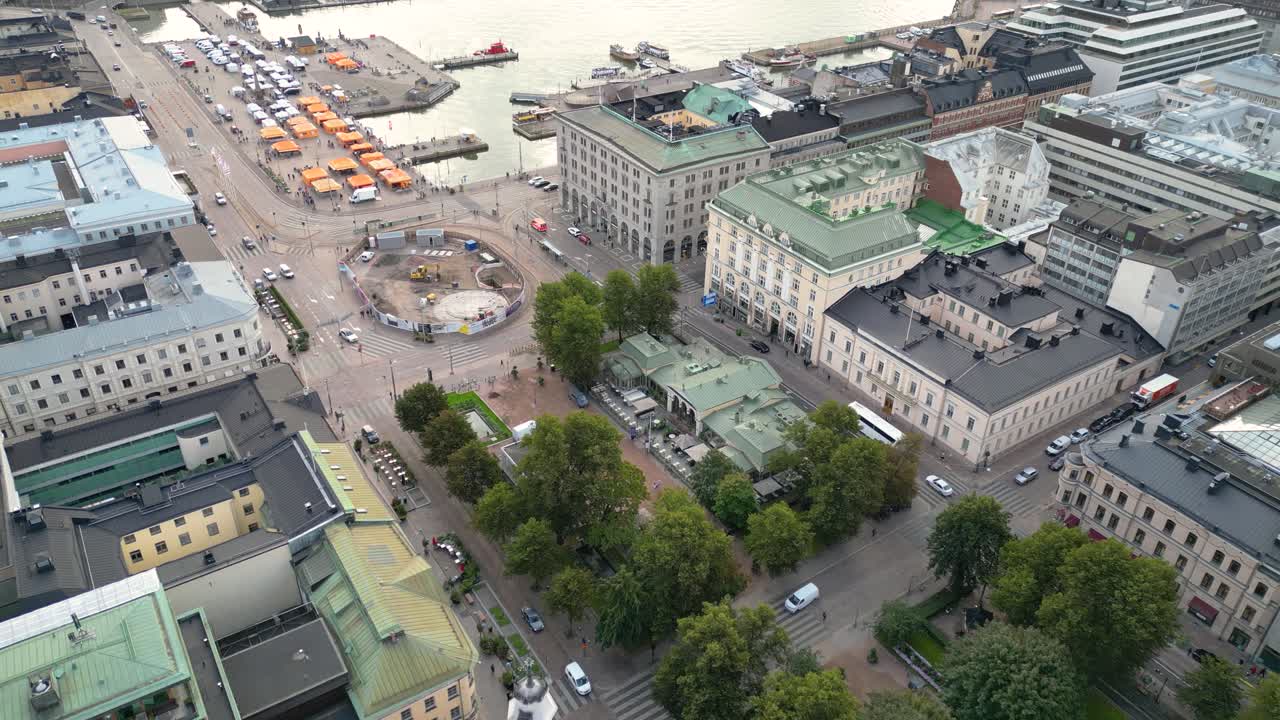 Helsinki city blocks and a park in an aerial drone view