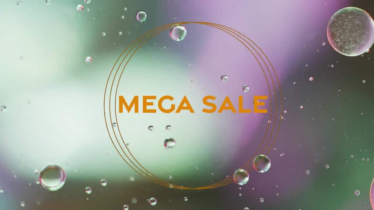 액체와 구슬의 클로즈업에 대한 메가 판매 텍스트의 애니메이션