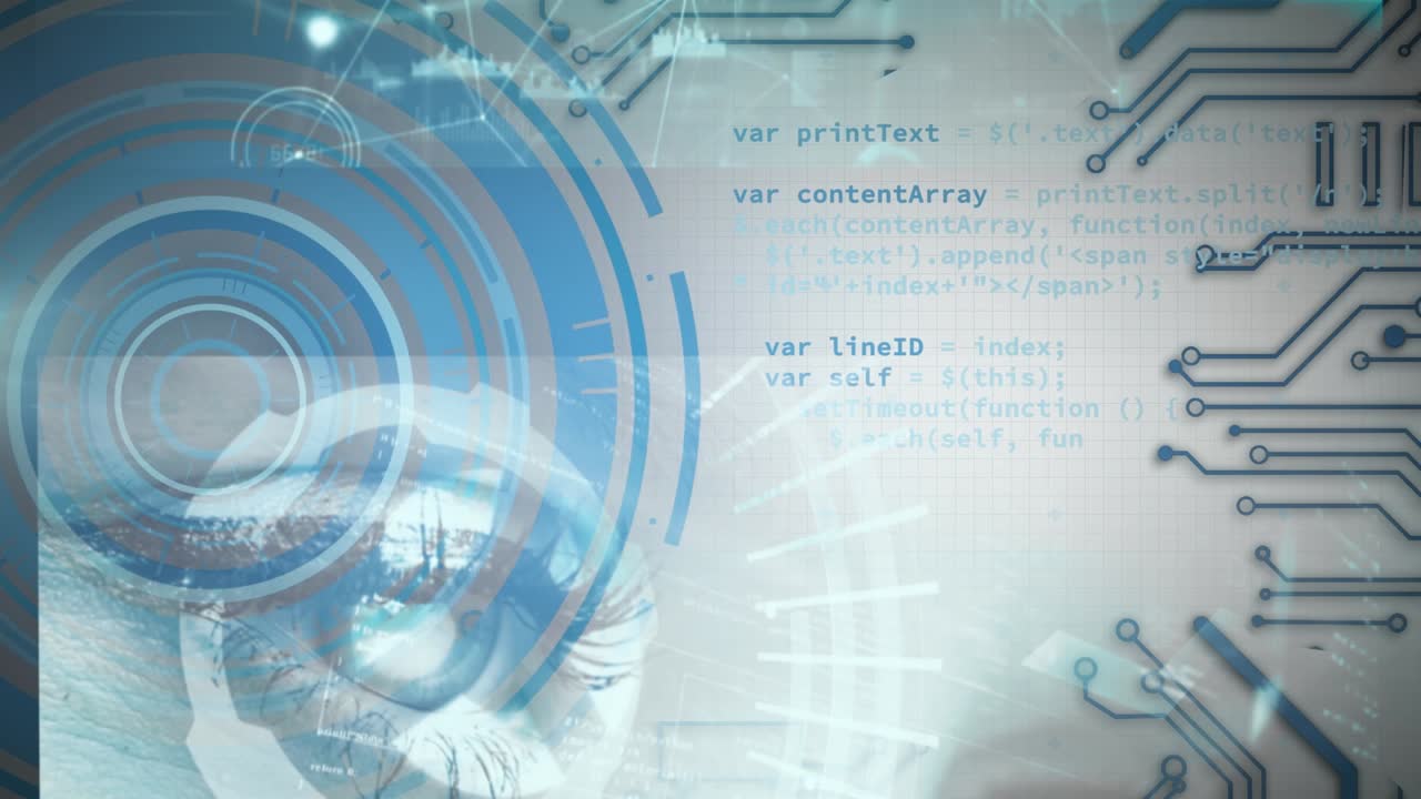 Animation of digital screens with diverse data over motherboard