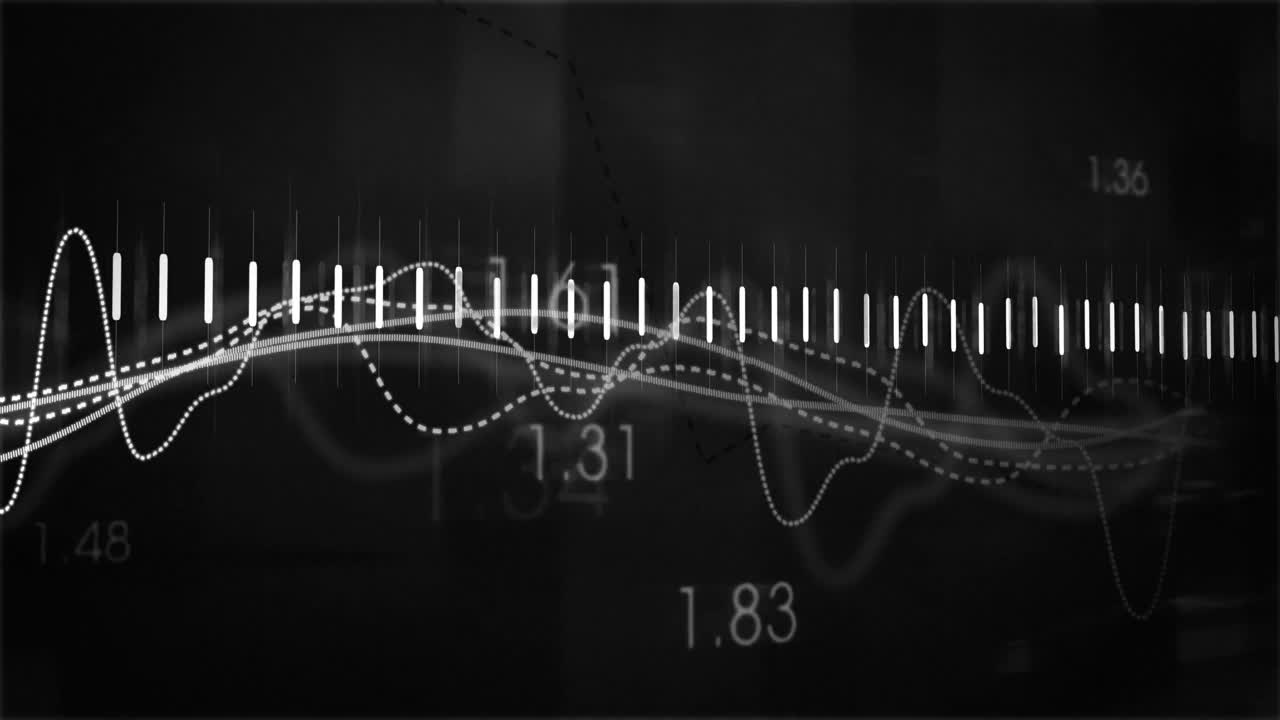파형 및 숫자 데이터 애니메이션 검은색 배경