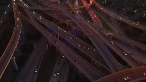 Sunset aerial view looking down at rush hour traffic in San Antonio, Texas
