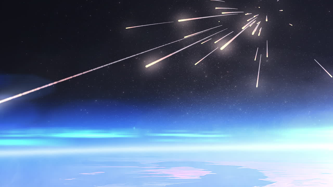 Fiery meteors streaking over Earth from space