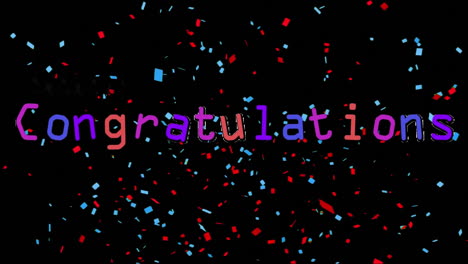 animation of congratulations text over confetti falling