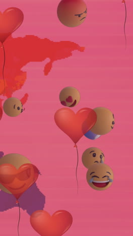 animación de iconos emoji sobre el mapa del mundo sobre fondo rojo