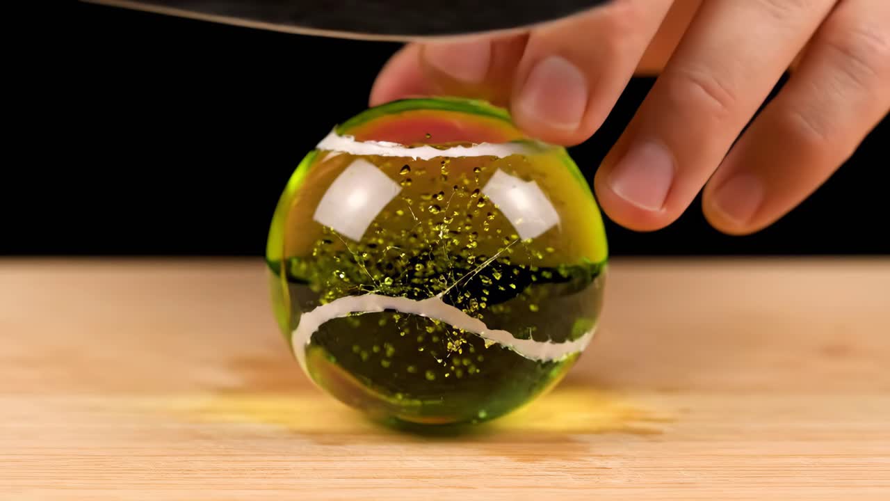 Cutting through transparent jelly spheres