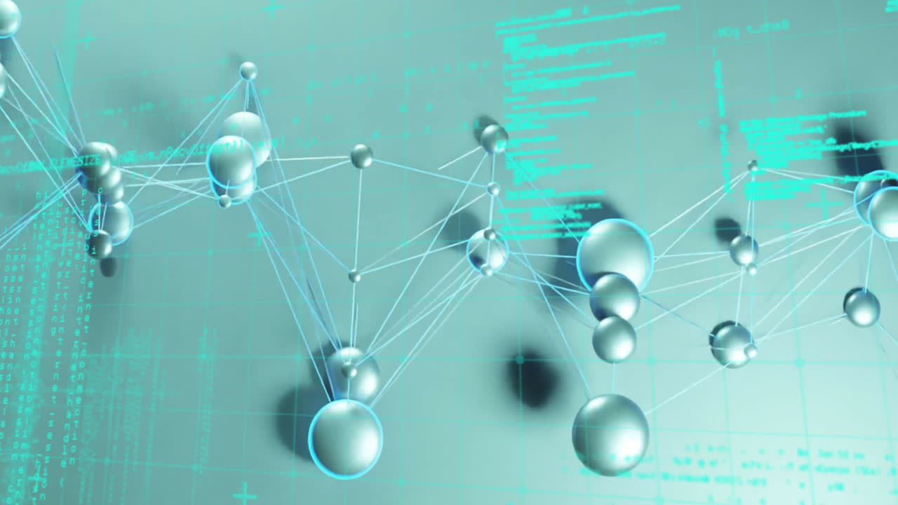 анимация сети соединений и обработка данных на сером фоне